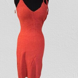 La Miel Red Midi Shoulder Tie Sweater Dress 4352 NWT Boutique